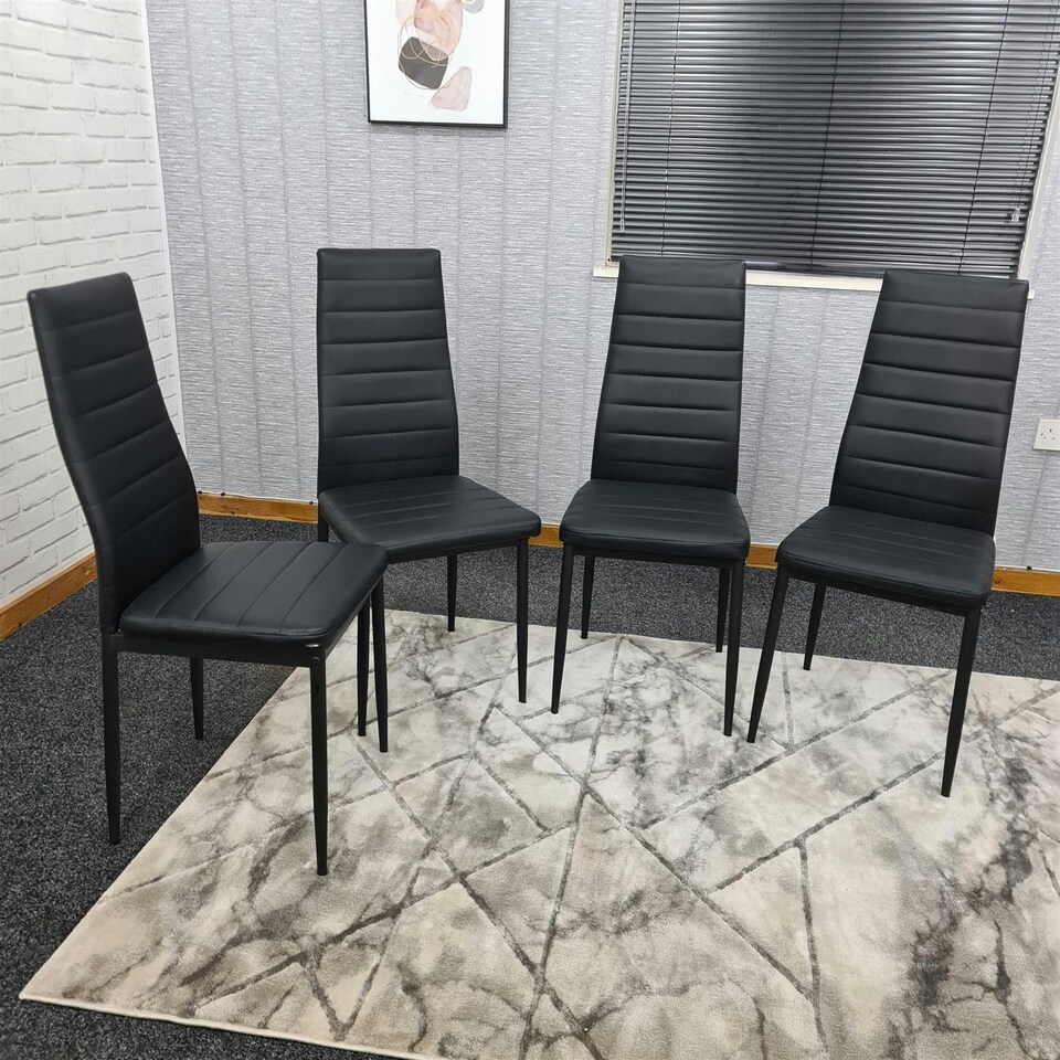 image 1 of Dining Chairs Set of 4 Black Leather Kitchen Chairs Black