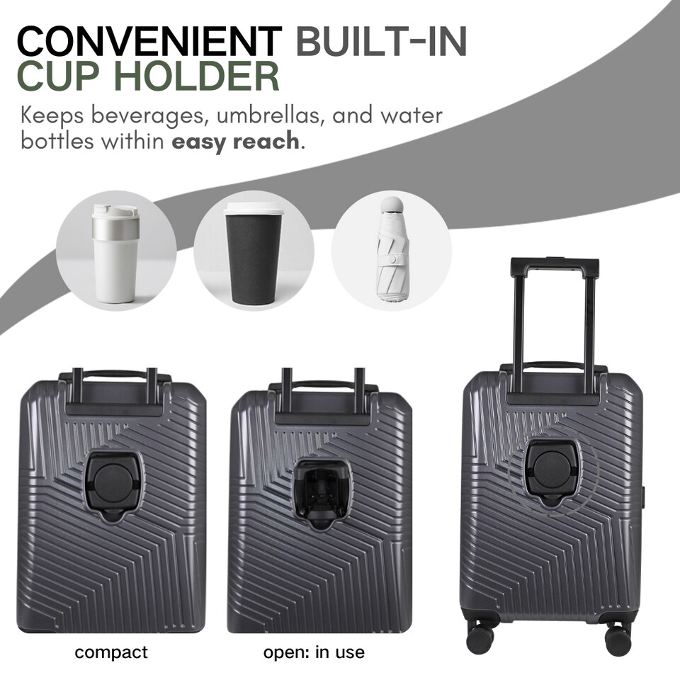 image 1 of Cabin Suitcase Small 20’ Inch Hard Shell Hand Luggage - Lightweight, Durable with Built-in Cupholder, TSA Lock, Dual Spinner Wheels
