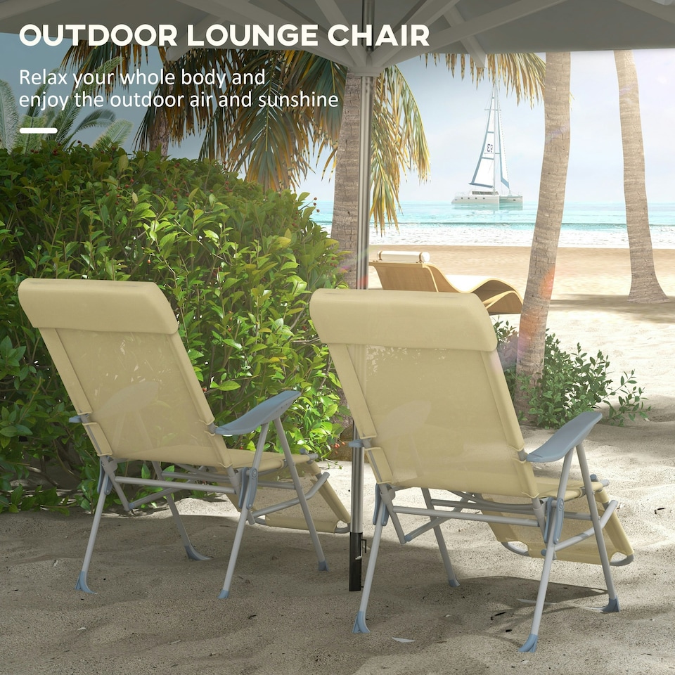 image 1 of Outsunny Reclining Garden Chairs Set of 2 w/ 5-level Adjustable Backrest, Beige