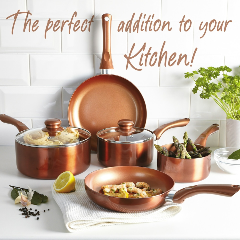 image 1 of Cermalon 5 Piece Copper Non Stick and All Hob Compatible Cookware Pan Set