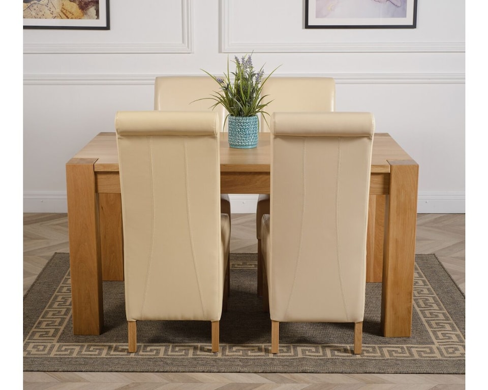 image 1 of Kuba 150 x 85cm Chunky Medium Oak Dining Table and 4 Montana Leather Chairs | Cream | Cream