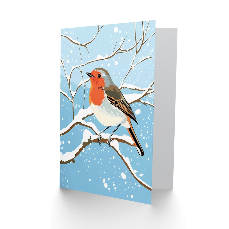 image 1 of Robin Bird Snow Winter Tree Branch Blank For Him Or Her Art Xmas Festive Christmas Card