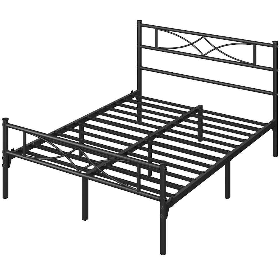image 1 of Yaheetech 4ft6 Metal Platform Bed Frame with Headboard Black