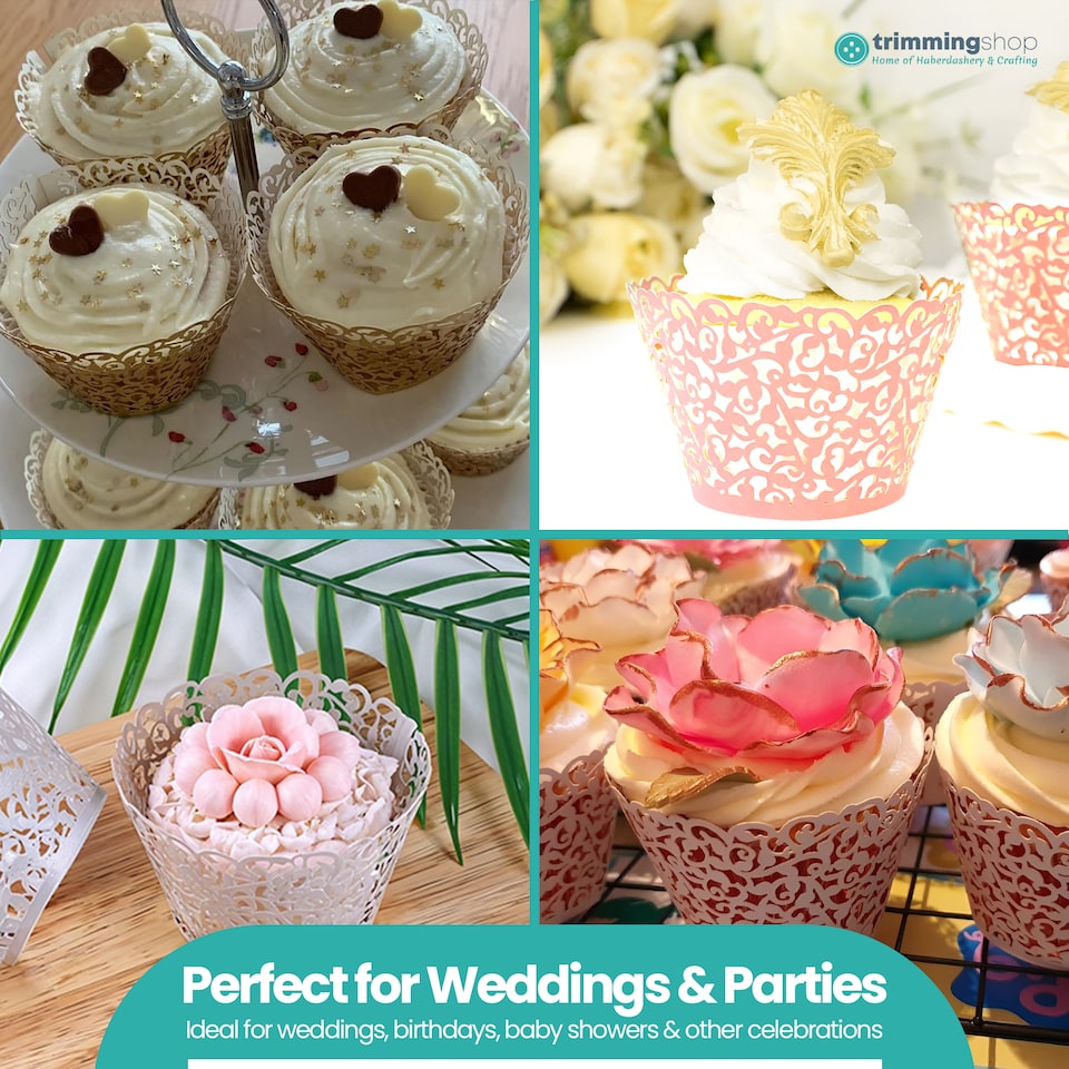 image 1 of Cupcake Wrappers Laser Cut Floral Design Paper Cup Holders - 25pcs
