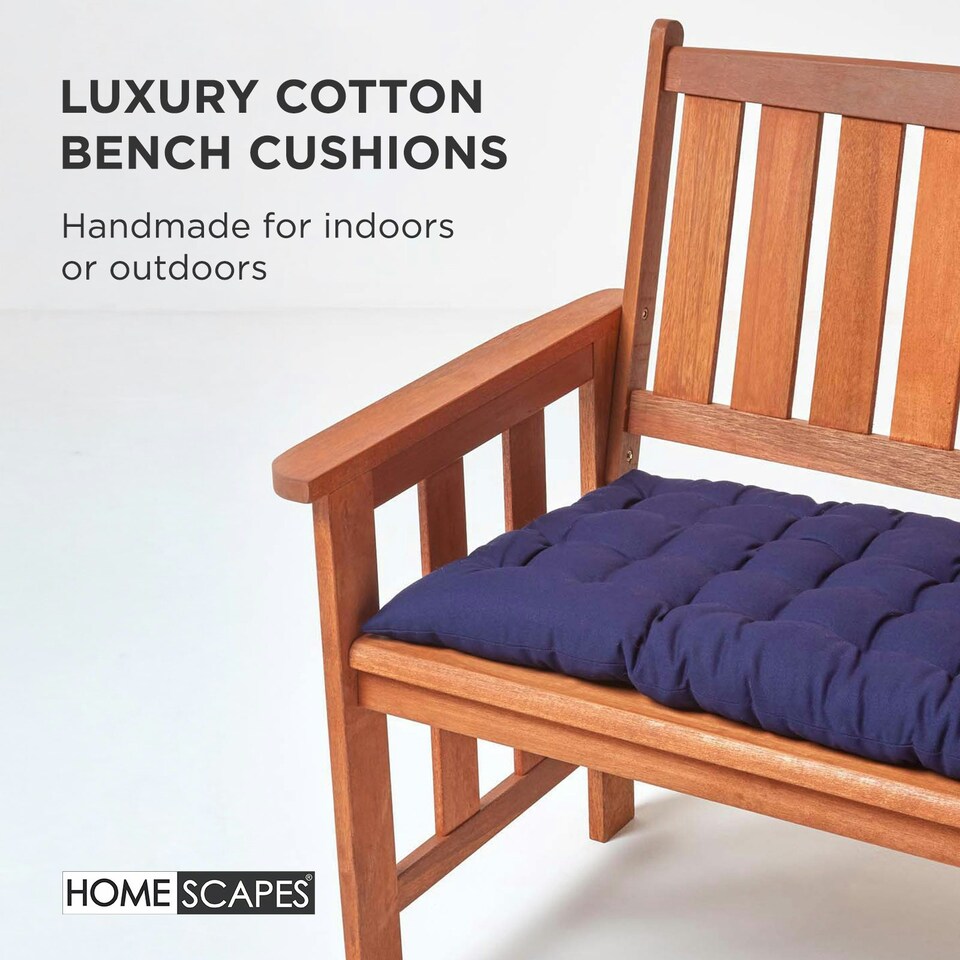 image 1 of Homescapes Garden Bench Cushion Luxury 2 Seater 100% Cotton Indoor Outdoor Seat Pad Navy Blue | 108 x 42 cm