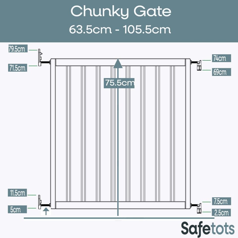 image 1 of Safetots Top of The Stairs Screw Fitted Stair Gate, Black Wooden, 63.5cm - 105.5cm, Wood Baby Gate, Screw Fit Safety Barrier, Stylish and Practical Safety Gate