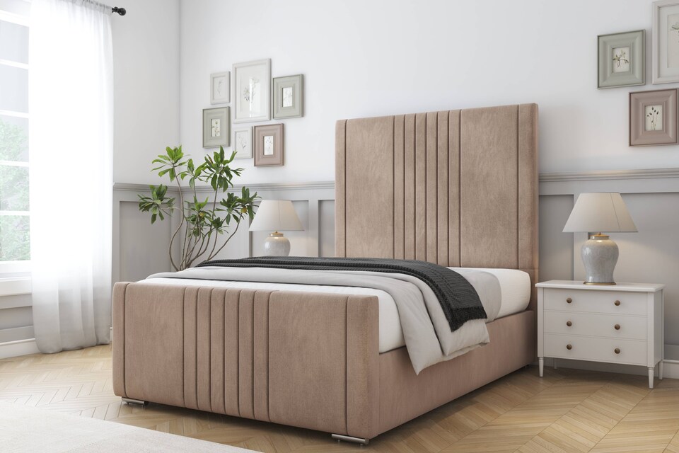 image 1 of Sloomy Harrington Mink Naples Bed Frame With 50" Upholstered Headboard 6' Super King