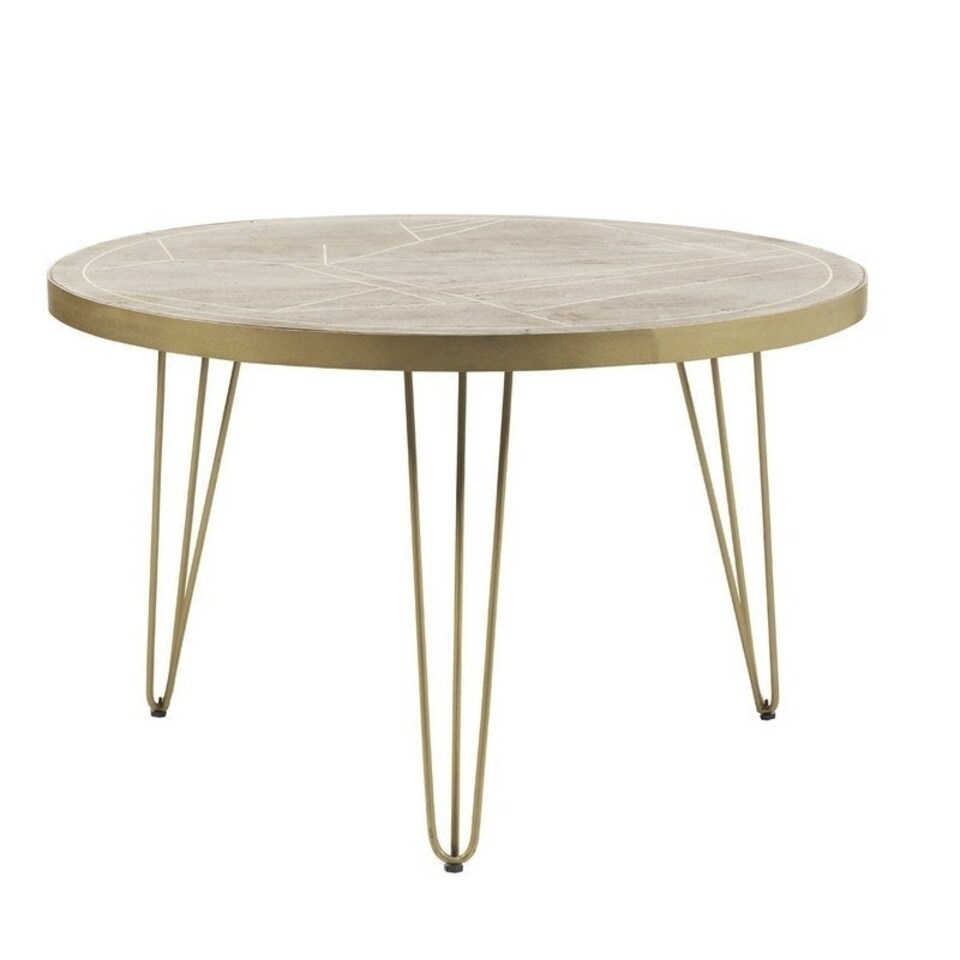 image 1 of Light Gold Round Dining Table - Solid Mango Wood - L120 x W120 x H76 cm | Cream