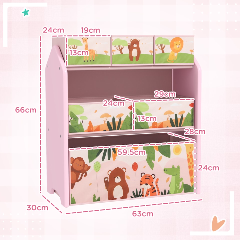 image 1 of AIYAPLAY Kids Toy Storage Unit with 6 Storage Boxes for Playroom, Pink