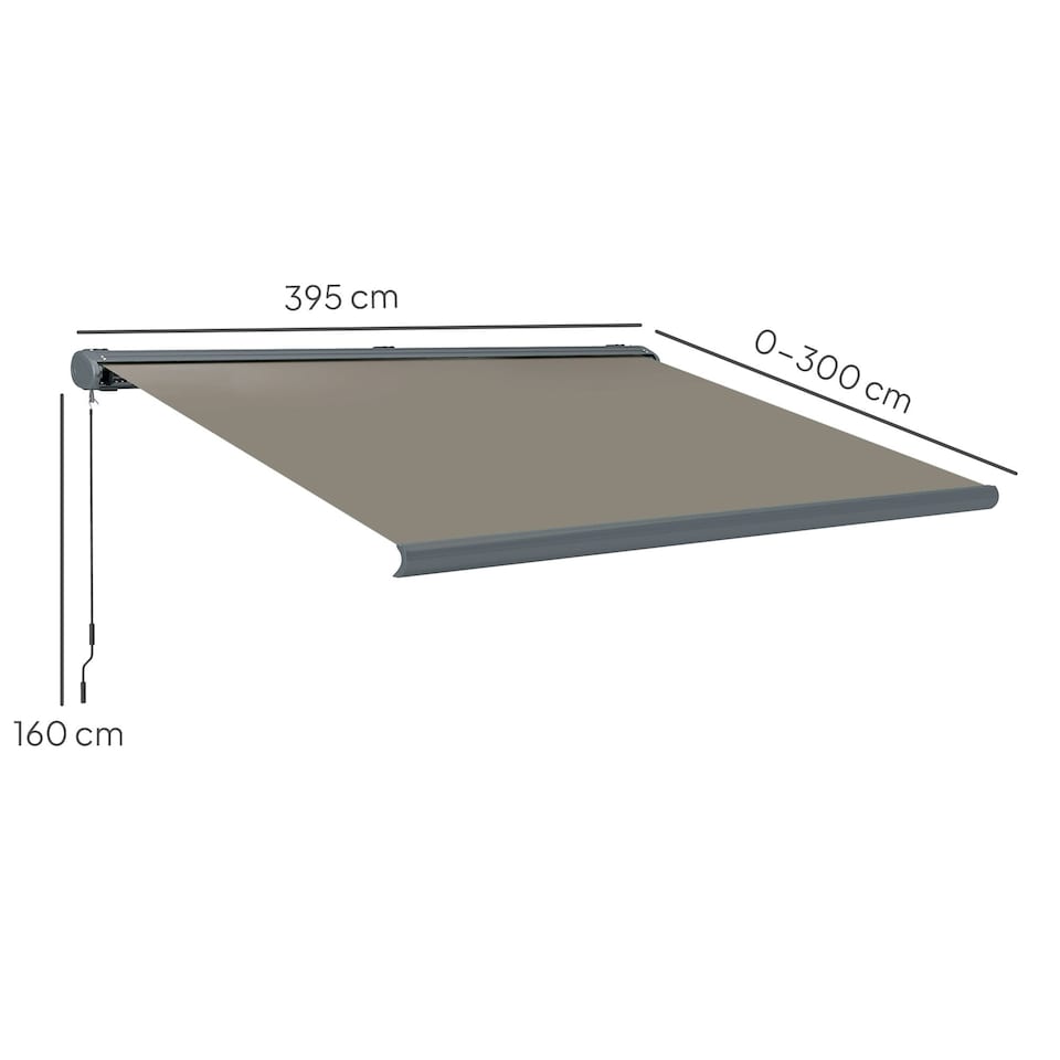 image 1 of Outsunny 4x3(m) Full Cassette Electric Awning, Aluminium Frame Grey | Light Grey