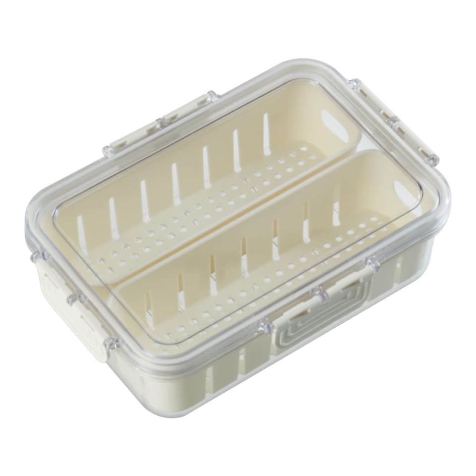 image 1 of Living and Home Food Storage Container with 2 Compartments for Fridge or Picnic,24cm W x 17cm D x 7cm H | White