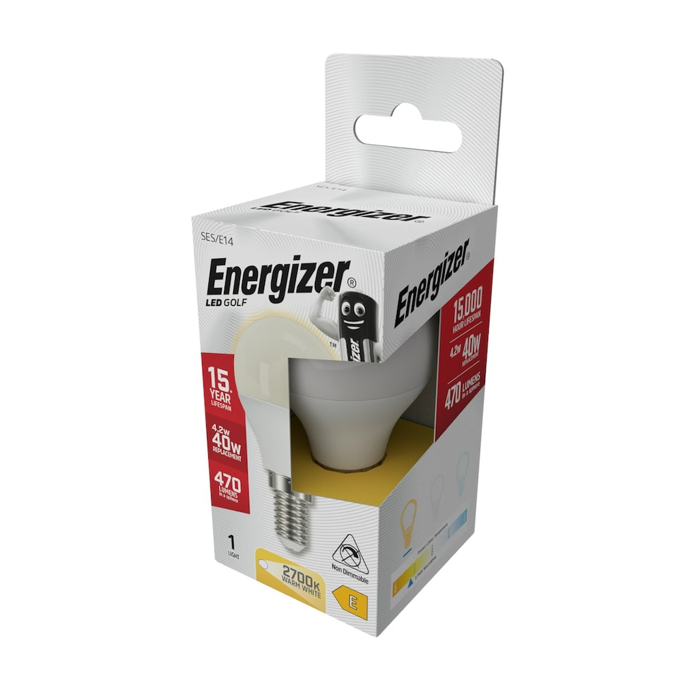 image 1 of Energizer LED Golf Ball E14 470lm 4.2W 2700K (Warm White) Light Bulb - Pack of 4