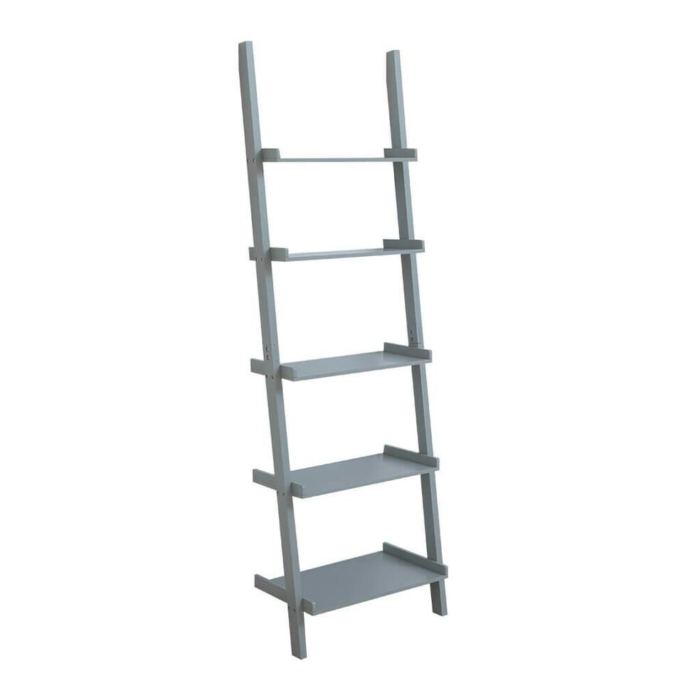 image 1 of Ladder Shelf Bookcase 3 or 5 Tier Storage Shelving Unit Display Stand Grey | 5 Tier