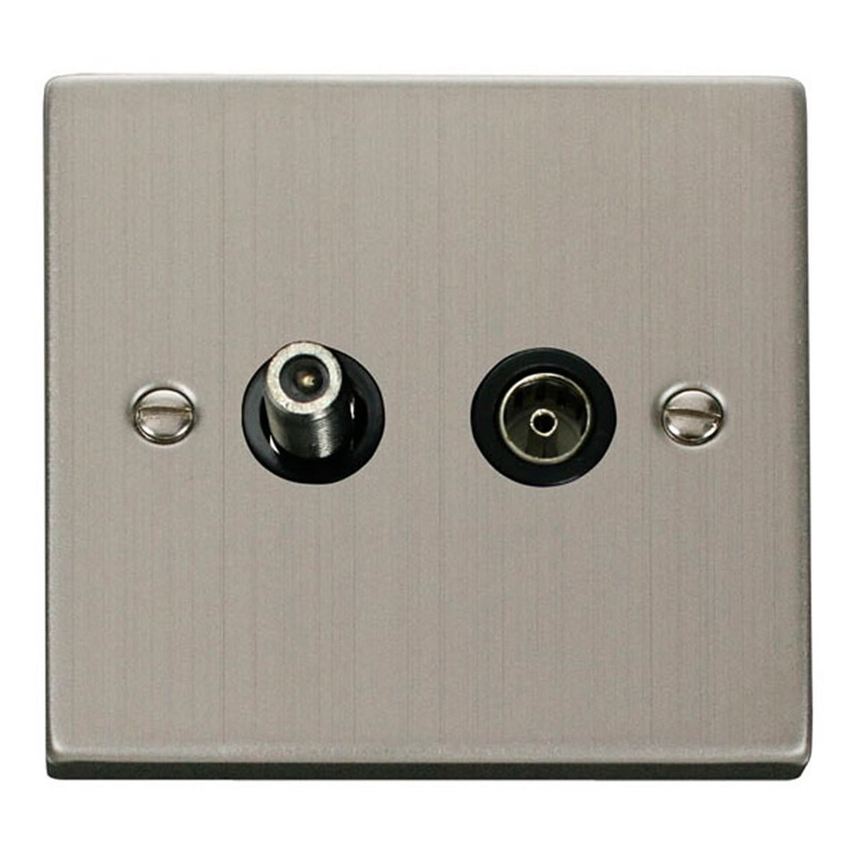 SE HOME Stainless Steel Satellite & Coaxial Socket 1 Gang | Chrome | Stainless Steel