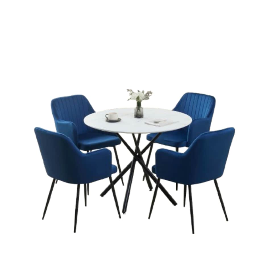 image 1 of Seattle Dining Table with 4 Charlotte Velvet Chairs Black