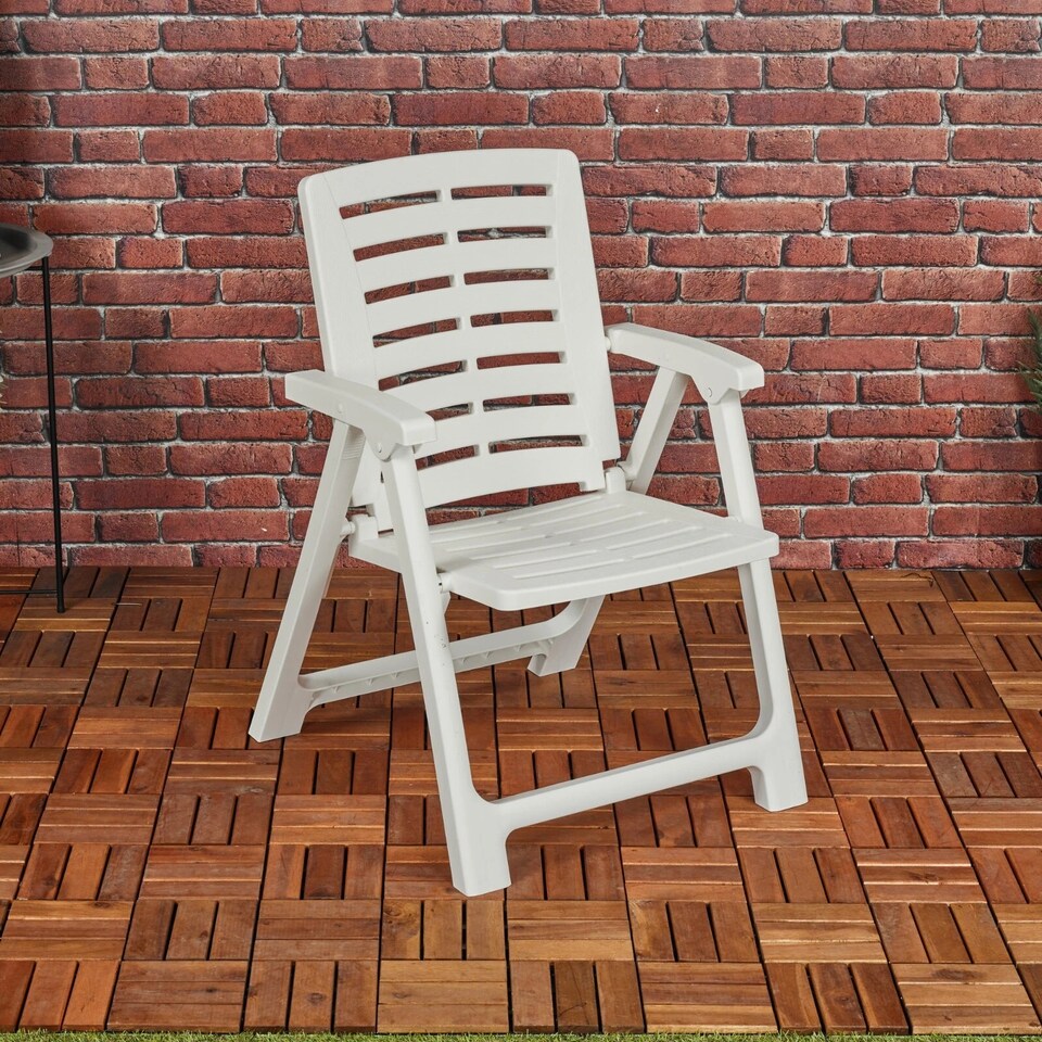 image 1 of Round Plastic Table & 2 Folding Chairs Set with Armrests Garden Patio Furniture