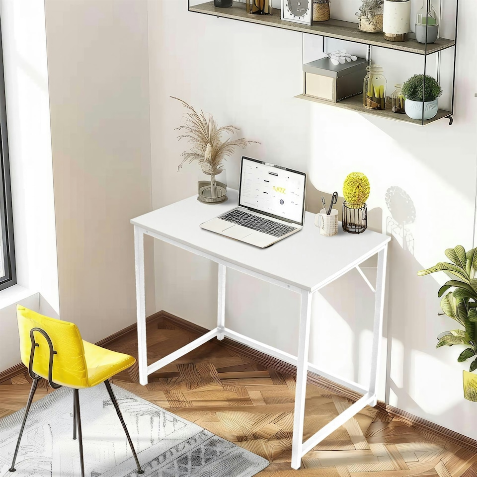 image 1 of Computer Desk 80cm White Rustic Wood Finish Sturdy Home Office Workstation for Small Spaces White