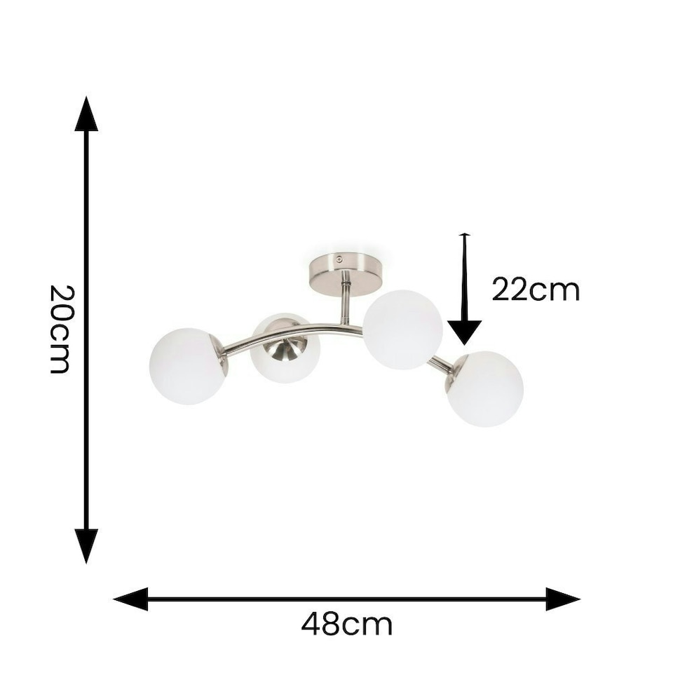 image 1 of ValueLights Jas Brushed Chrome 4 Way Ceiling Light with Opal White Frosted Glass Globe Shades and LED Bulbs