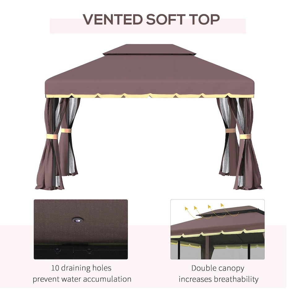 image 1 of Outsunny 3x4m 2-Tier Gazebo Aluminium Garden Marquee Party Tent Coffee