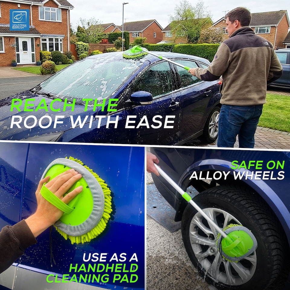 image 1 of Microfibre Chenille Car Cleaning Brush Refills Window Cleaner Compatible with Telescopic Car Washing Kit | Green | Green | 2