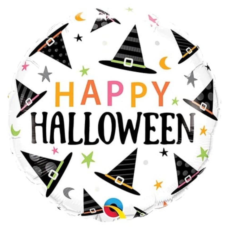 image 1 of Halloween Witches Hats Pattern Round Foil Helium Balloon 46cm / 18 in