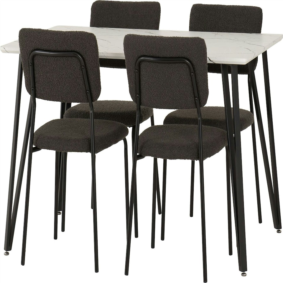 image 1 of Marlow Dining Set with Sheldon Chairs White | White Marble/Grey Boucle