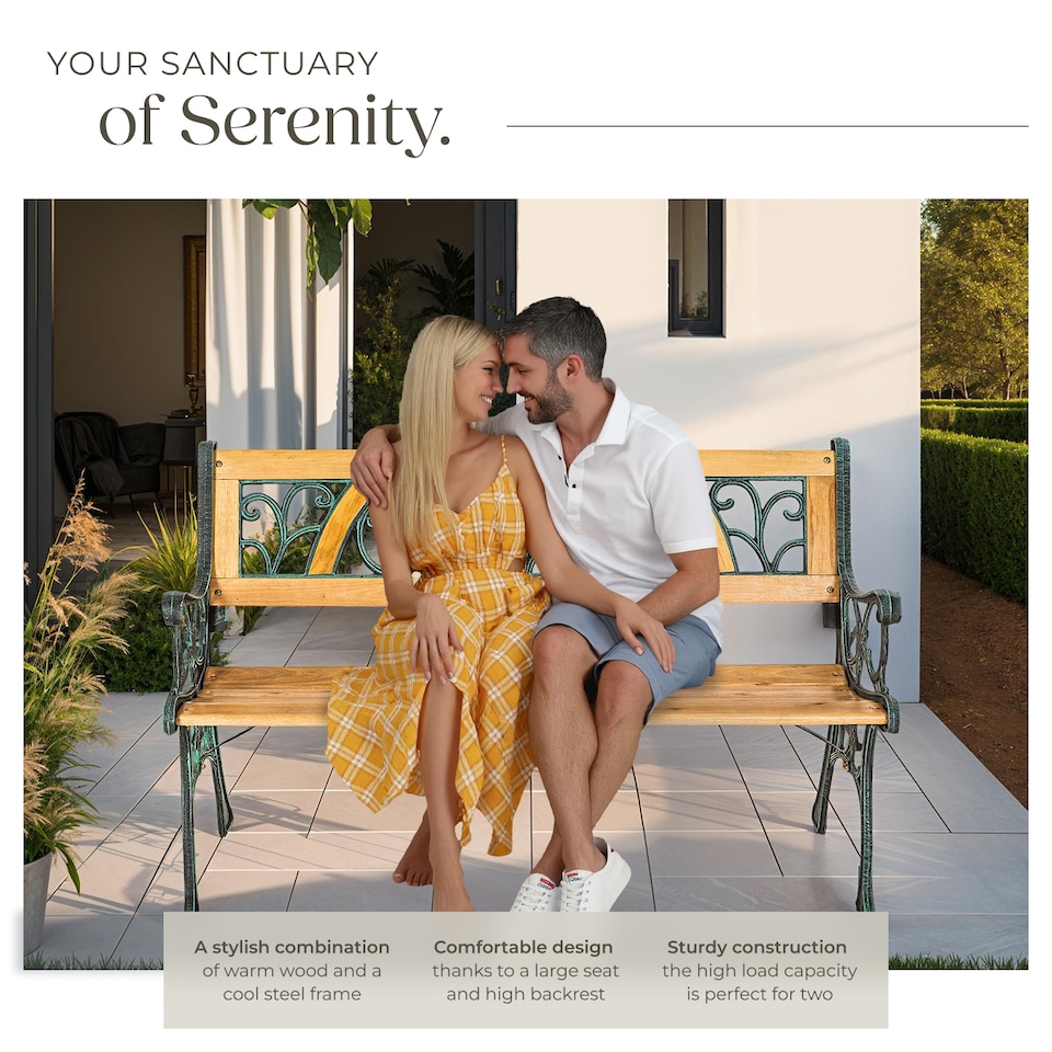 image 1 of Garden Bench Kathi - 2-seater, wood, cast iron, 124 x 60 x 83 cm | Brown | brown | 1