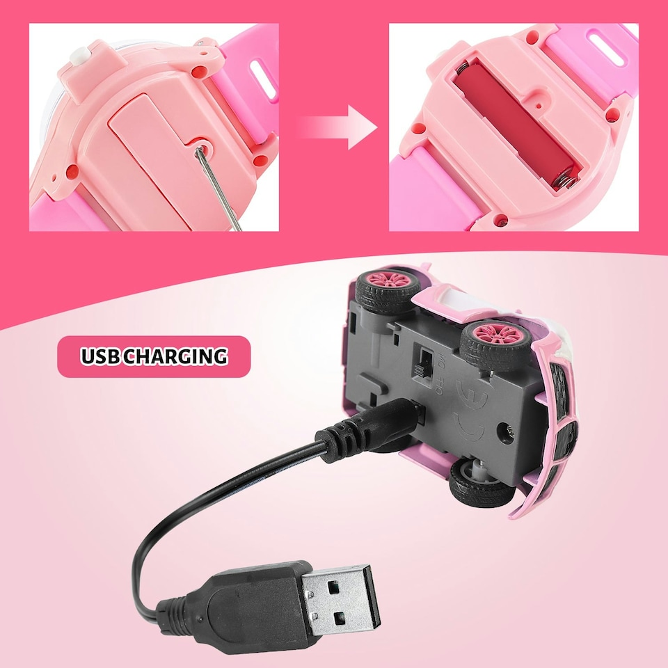 image 1 of Kids Watch-Controlled Remote Car Toy - Pink Mini RC Car with Wrist Watch Controller, Safe Durable Design, Fun Pretend Play Vehicle Gift for Children Ages 3+