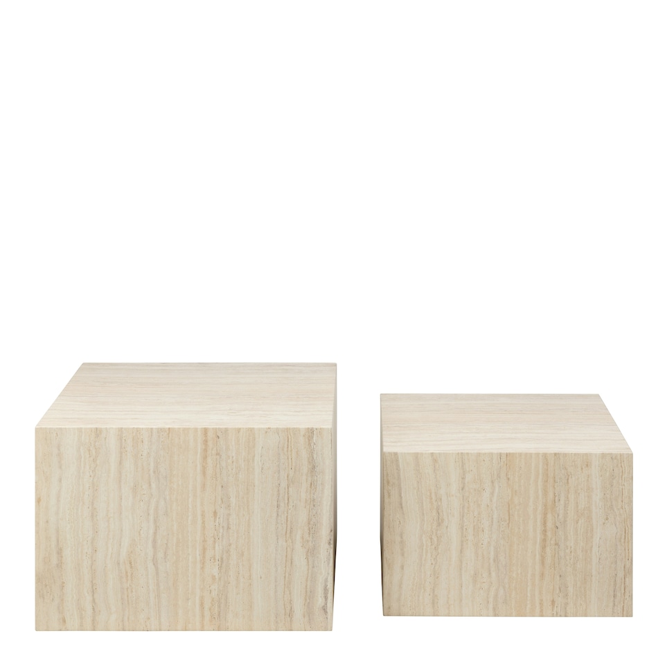 image 1 of Dice Square Coffee Table Set in Light Travertine Effect