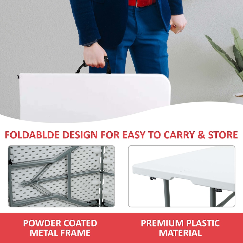 image 1 of 5ft Folding Table Trestle Camping Party Picnic BBQ Stall Garden Indoor Outdoor | White