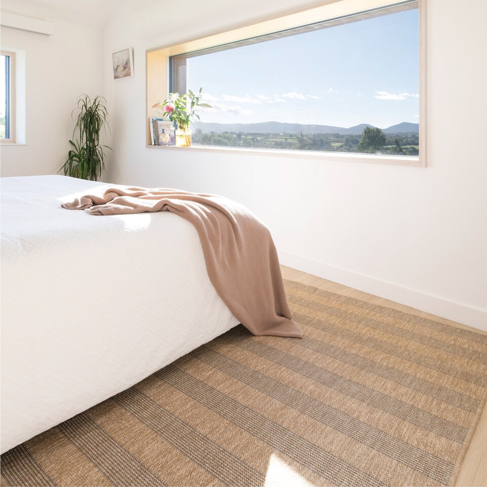 image 1 of KUKOON Leni Machine Washable Striped Rug – Modern Beige Jute-Look Area Mat 60cm x 240cm