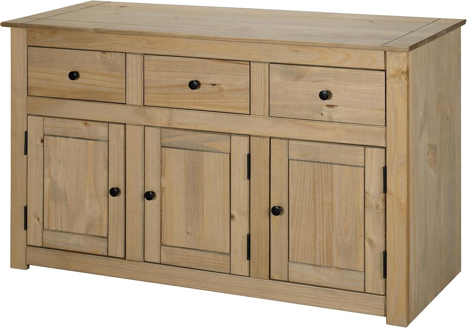 image 1 of Panama Sideboard 3 Door 3 Drawer Solid Pine Wood Waxed Oak Finish