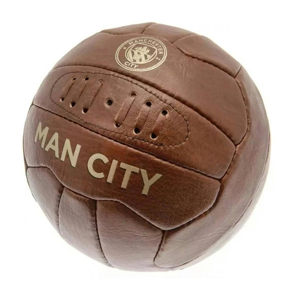 image 1 of Manchester City FC Faux Leather Retro Ball Size 5 Brown