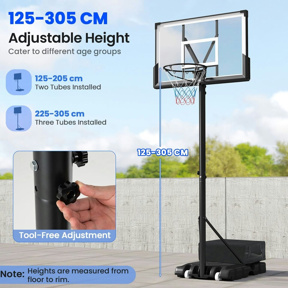 image 1 of COSTWAY Basketball Hoop 4.1-10 FT Adjustable Backboard System Black | Standard
