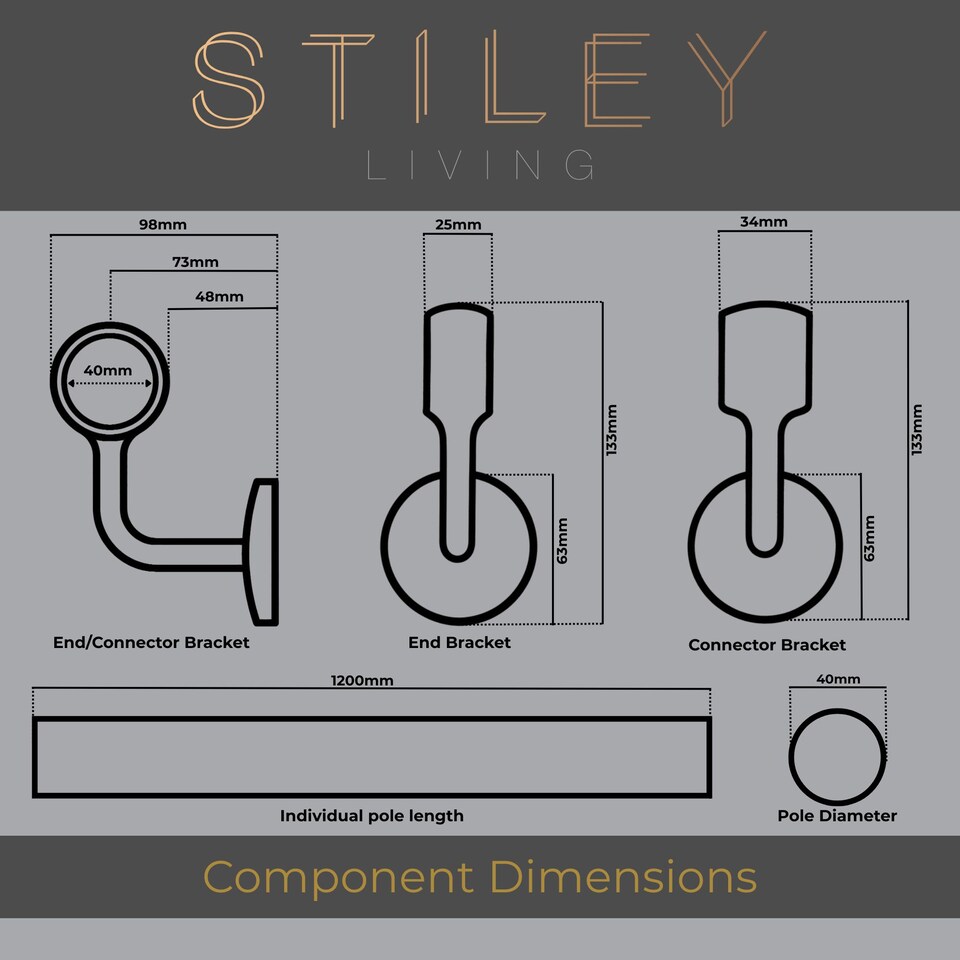 image 1 of Stiley Living 3.6m Brass & Matt Black Wall-Mounted Stair Handrail Kit, Brackets & Fixings