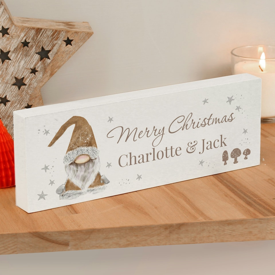 image 1 of Personalised Christmas Gonk Wooden Mantel Decoration