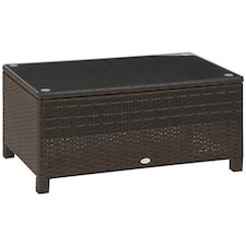 Outsunny PE Rattan Coffee Table, Rectangular Outdoor Coffee Table with Tempered Glass Top, 70 KG Capacity for Garden, Balcony, Terrace, Patio, Mixed Brown