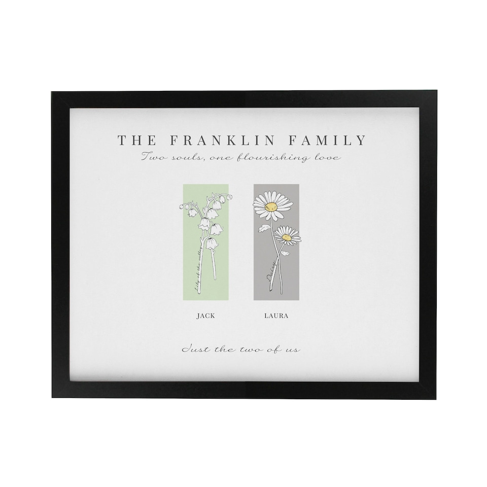 image 1 of Personalised Birth Flower Family of 2 Black Framed Print Black | One Size