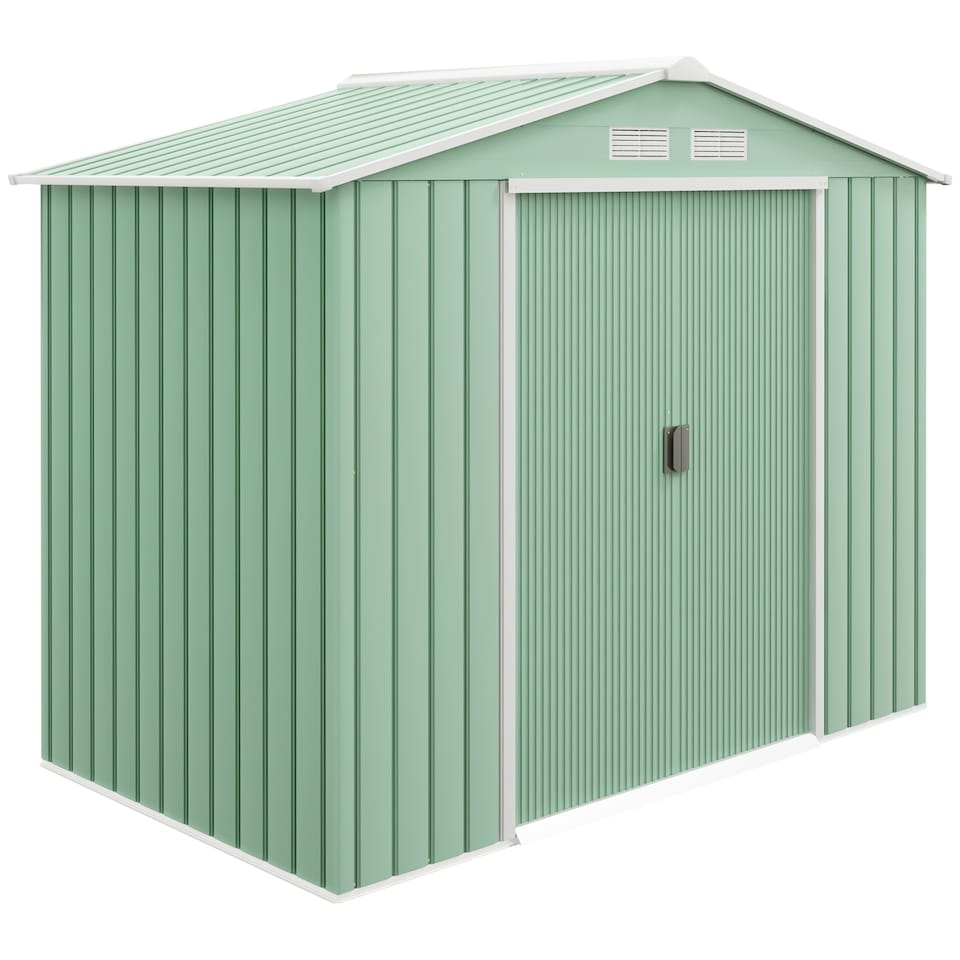 image 1 of Outsunny 7 x 4ft Metal Garden Shed, Outdoor Storage Tool House with Ventilation Slots, Foundation Kit and Lockable Double Doors, Light Green