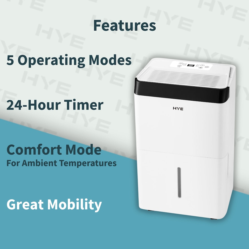 image 1 of HYE 3.4L Portable Dehumidifier with 5 Modes, 30L/Day, 24hr Timer - White SA01DH30L02