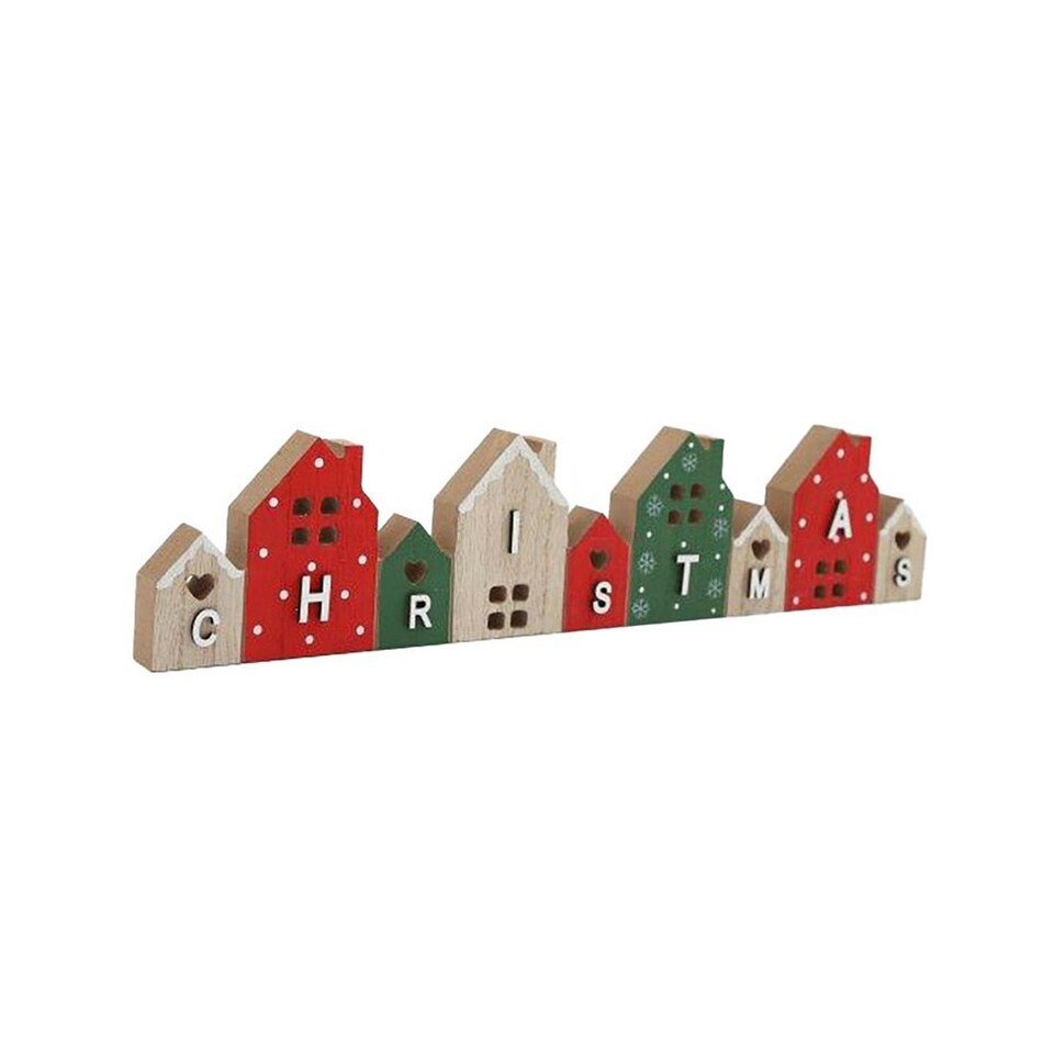image 1 of Something Different Wood House Word Christmas Decoration - Red/Green/Natural - One Size