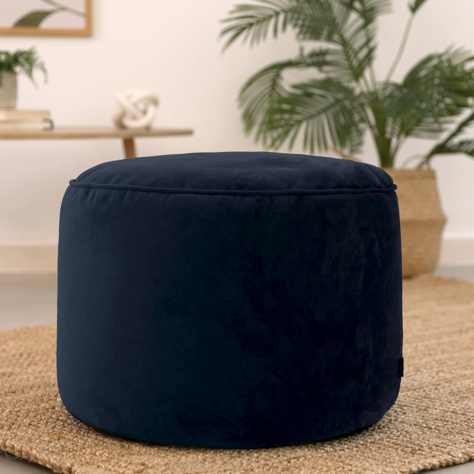 image 1 of Milano Velvet Bean Bag Pouffe Midnight Blue Large Velvet Footstools