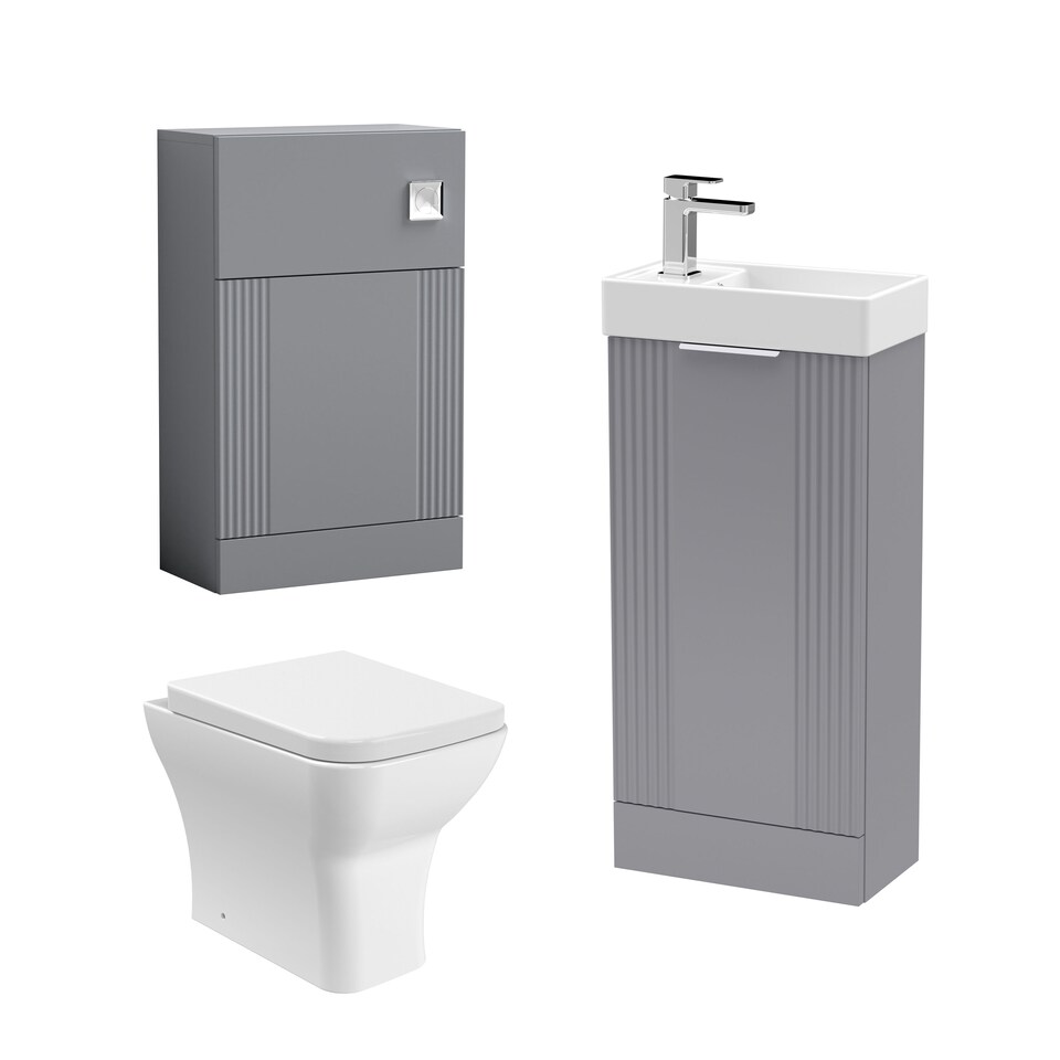 image 1 of Balterley Cloakroom Suite - Floor Standing Basin Unit, Toilet & Tap | Grey | Satin Grey | 781.0000 x 400.0000 x 222.0000mm