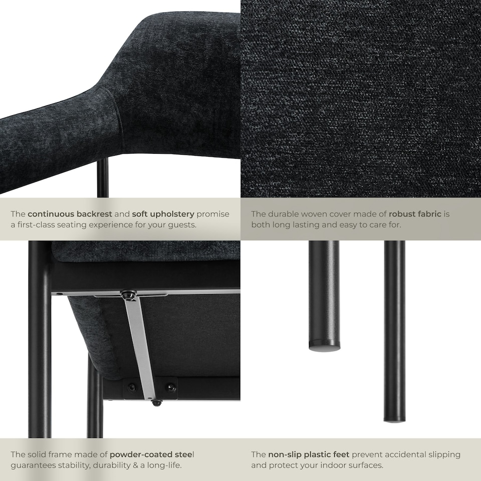 image 1 of Armchair Doe - durable fabric, black powder-coated legs, 120 kg load, 58 x 62 x 85 cm - Set of 6 Black | Woven Fabric Black/Black