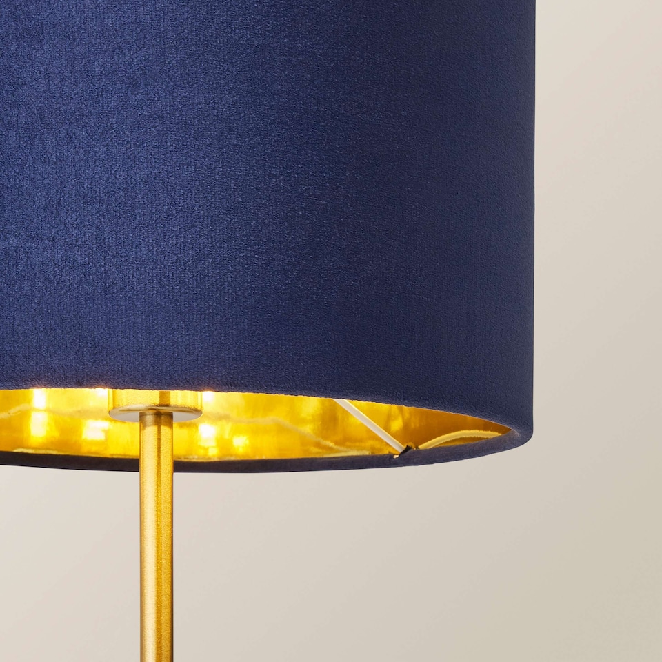 image 1 of ValueLights Christina Gold Palm Leaf Table Lamp Navy Velvet Gold Shade and Bulb