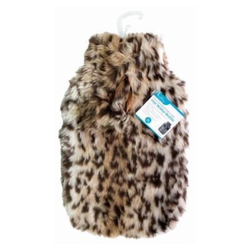 Ashley Hot Water Bottle & Faux Fur Animal Print Cover - 1.8L - Leopard