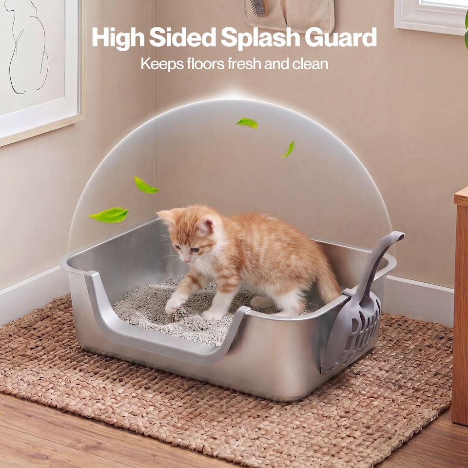 image 1 of Skylos Cat Litter Tray Stainless Steel 7.5cm Low Entry High Sides 201 Steel