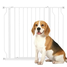 PawHut Dog Gate Wide Stair Gate w/ Door Pressure Fit, 75-95W cm, White