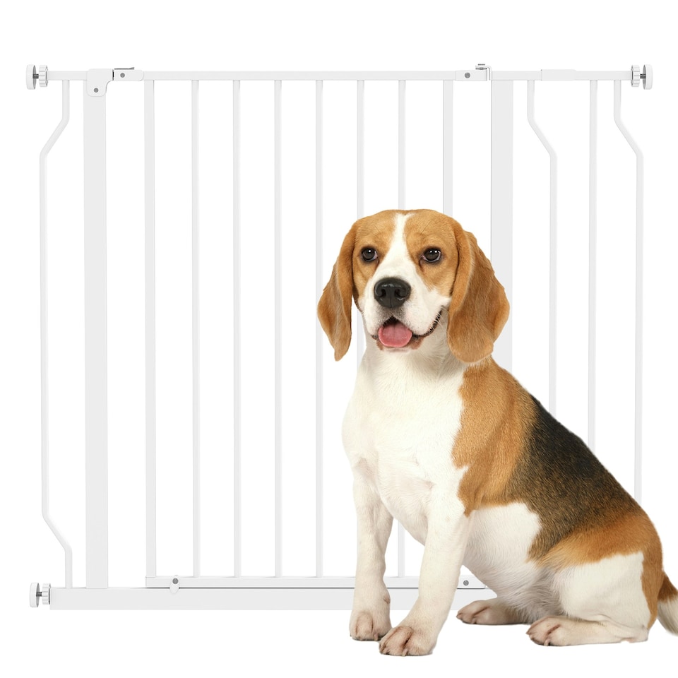 image 1 of PawHut Dog Gate Wide Stair Gate w/ Door Pressure Fit, 75-95W cm, White