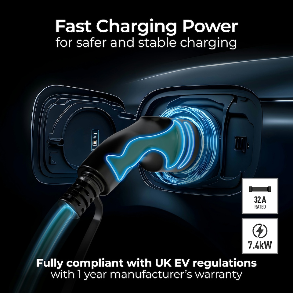 image 1 of Masterplug 5m Mode 3 7.4kW EV Charging Cable Type 2 with Carry Case